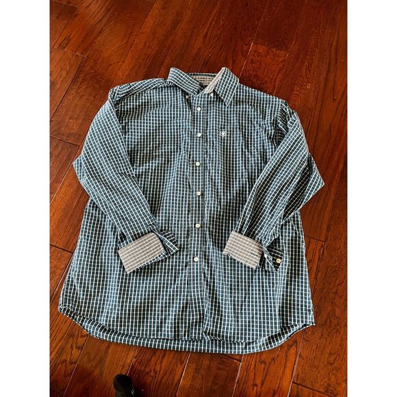 Ariat Men’s Blue Long sleeve Checkered Print Wrinkle Resistant Dress shirt sz XL - Picture 1 of 10